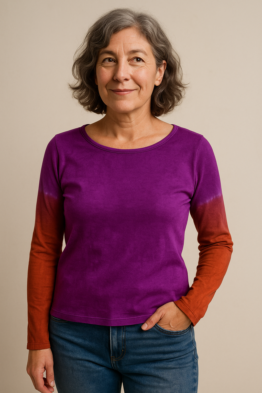 Jessie Top in Purple Brown Baseball Sleeve