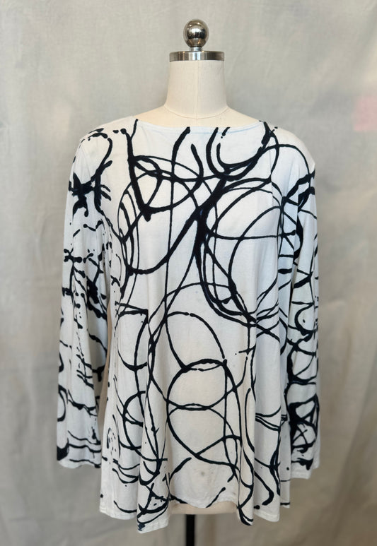 AUDREY LONG SLEEVE TUNIC in Navy Scribble