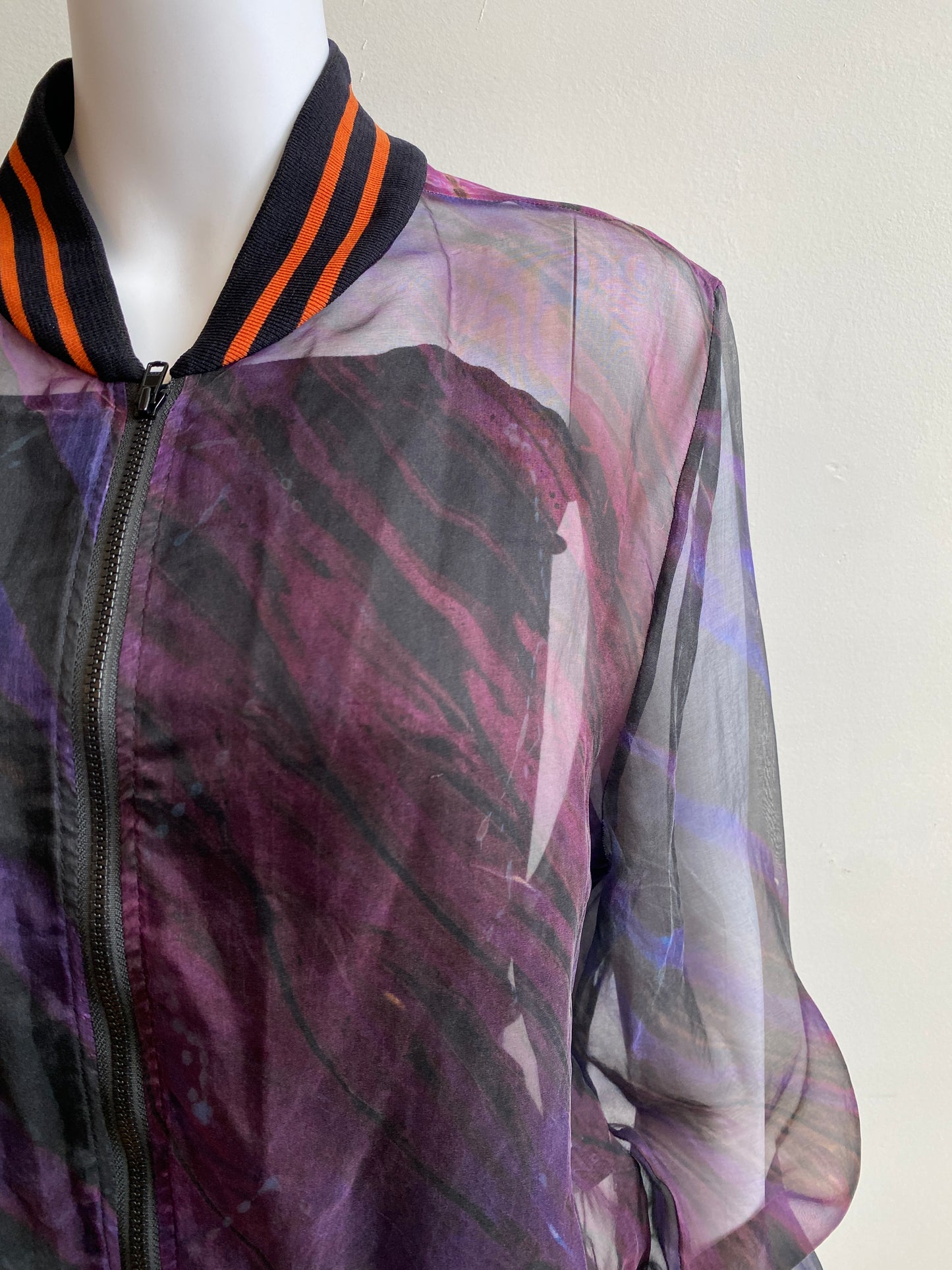 Silk Organza Bomber Jacket in Purple Arashi