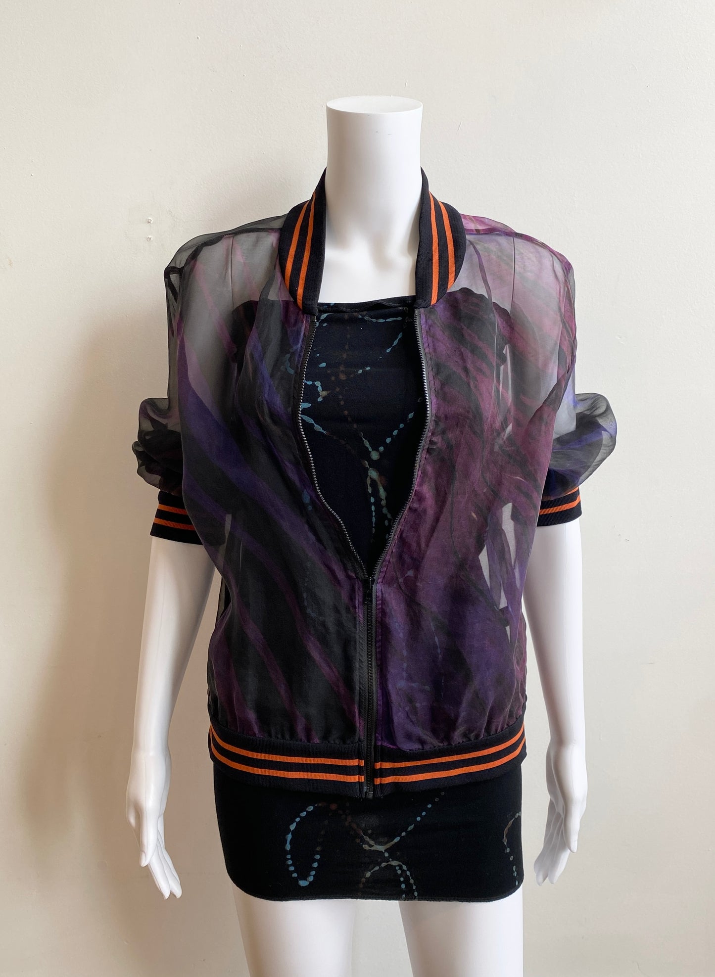 Silk Organza Bomber Jacket in Purple Arashi