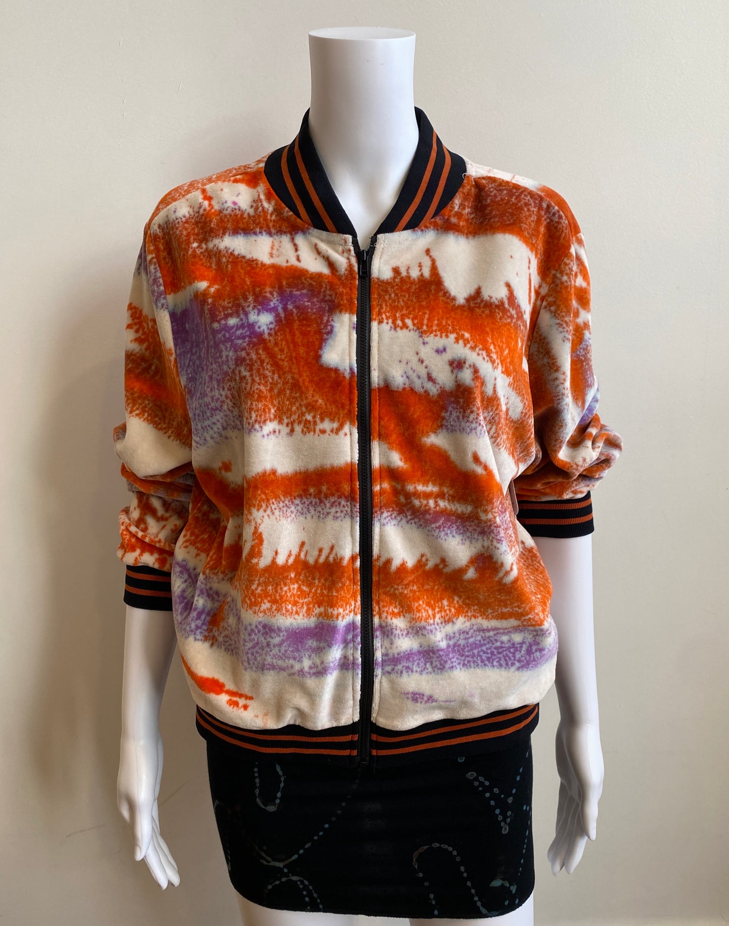 Velour Bomber Jacket in Orange Speckled Trout with side seam pockets
