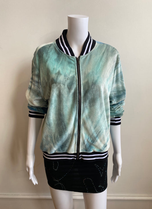 Soft Bamboo VELOUR Bomber Jacket in Soft Grey Tie Dye (no Pockets)