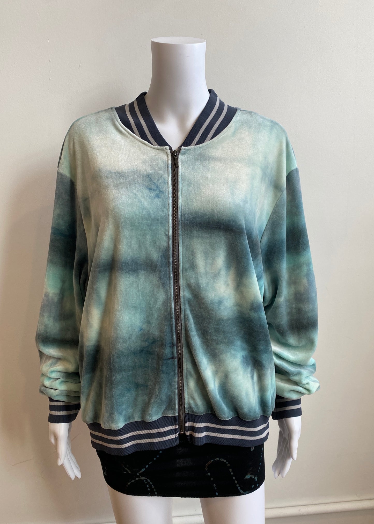 Soft Bamboo VELOUR Bomber Jacket in Soft Grey Tie Dye (no Pockets)