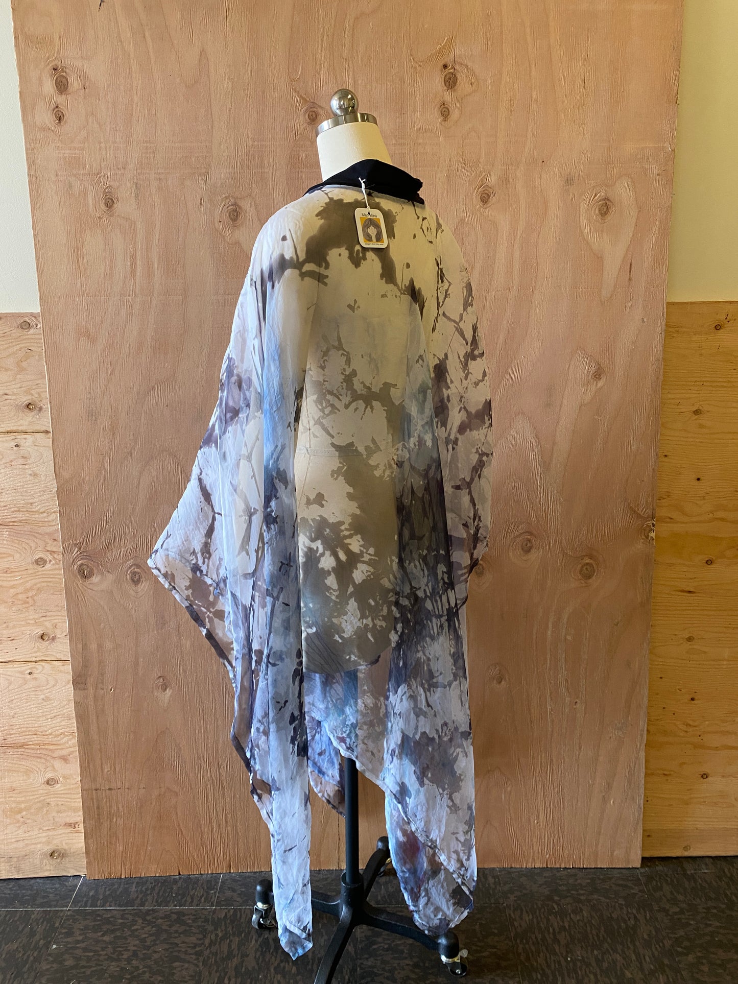 Silk Organza LONG Poncho in Scattered Light Forest
