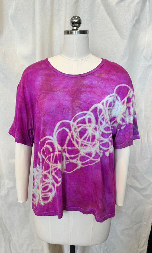 Ida Top in Magenta with Pale Yellow Scribble