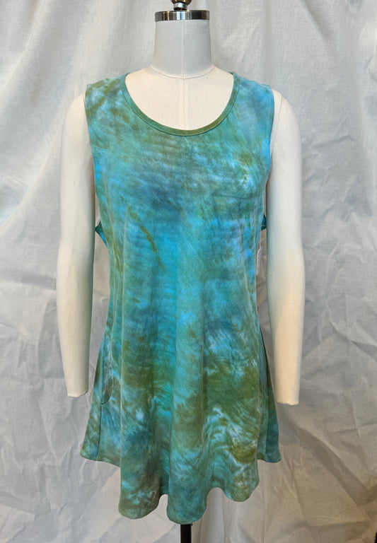 Gina Tank Tunic with Pockets in Green Forest in Linen and Cotton