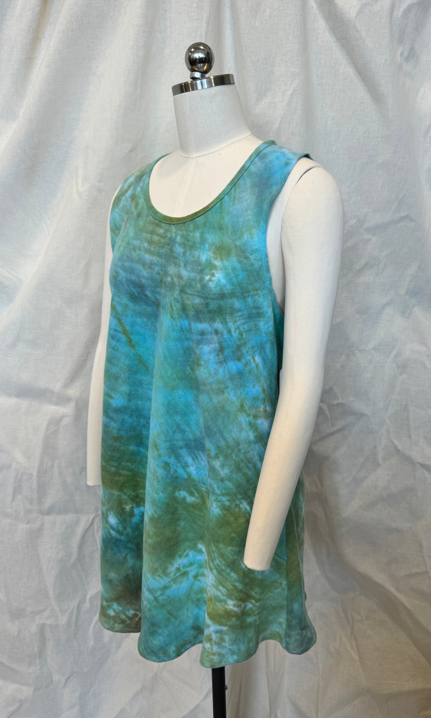 Gina Tank Tunic with Pockets in Green Forest in Linen and Cotton