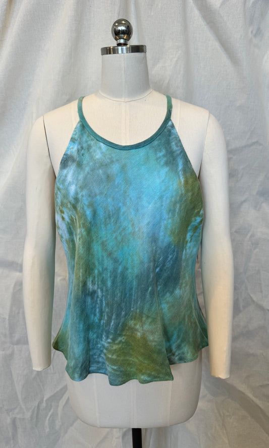 Halter Top in Green Forest in Linen and Cotton