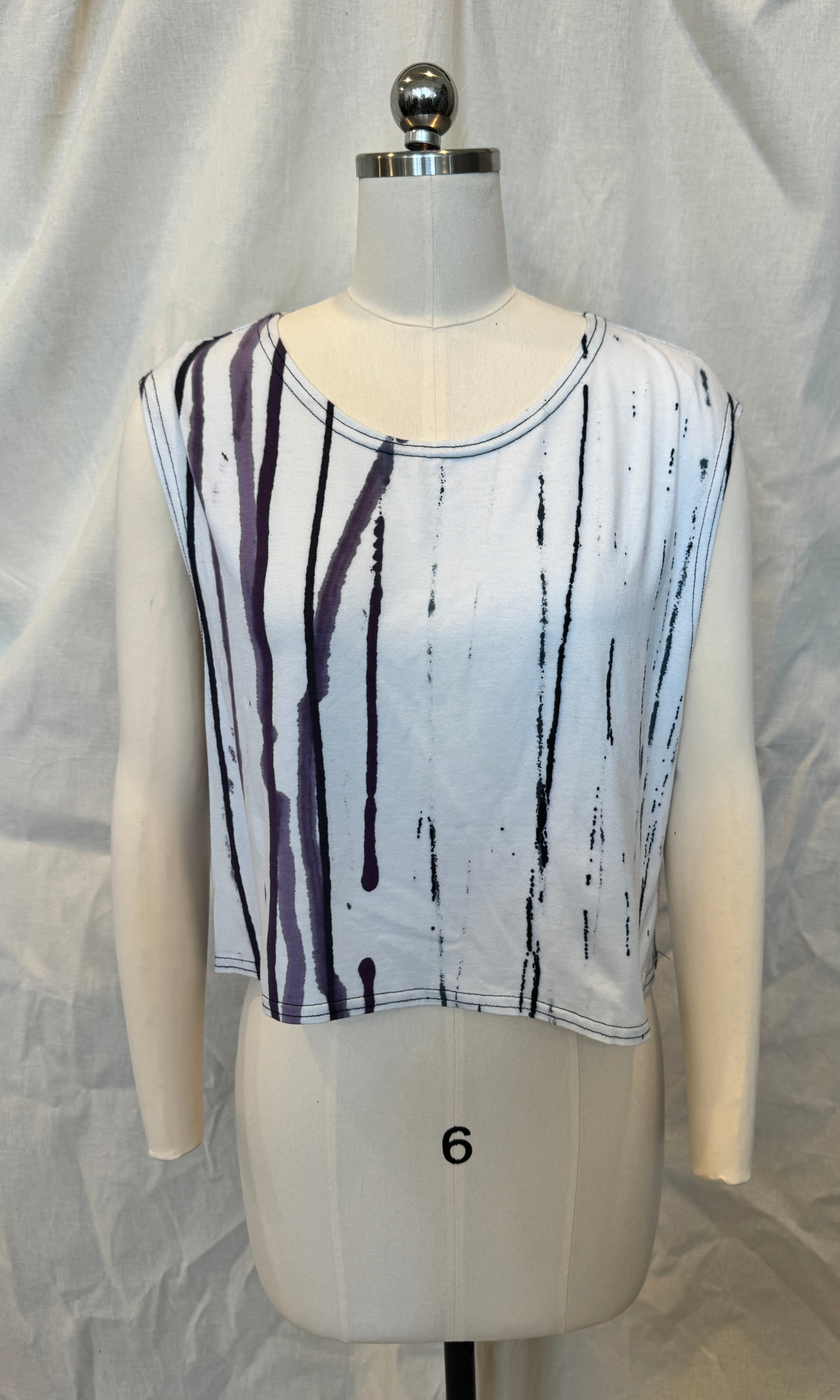 Wide Tank Crop Muscle Top in Demin Painted Lines