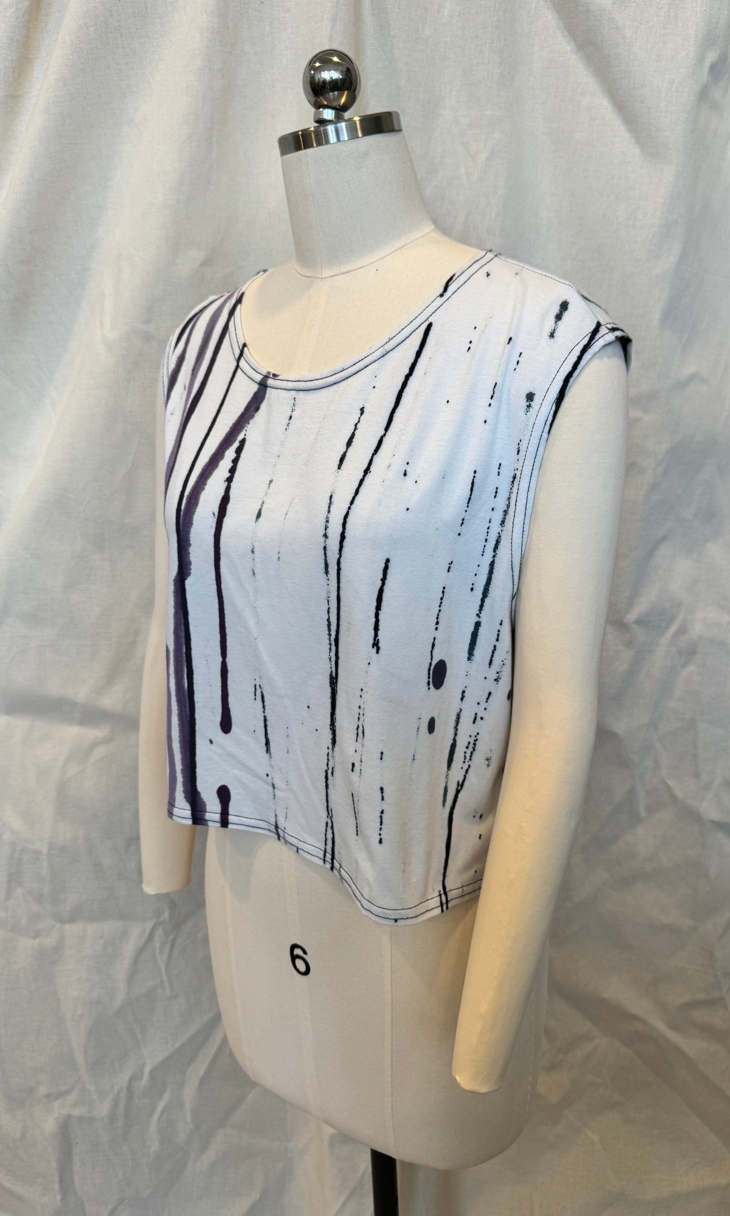 Wide Tank Crop Muscle Top in Demin Painted Lines