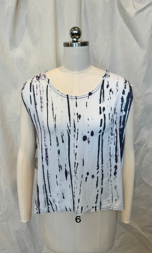 Wide Tank Crop Muscle Top in Demin Painted Lines