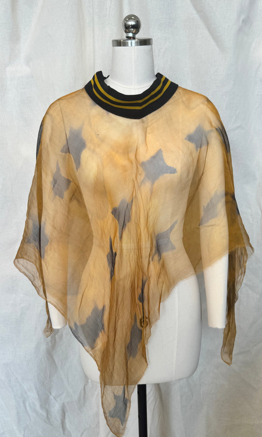 Silk Organza Poncho with Baseball Ribbing and Shirbor Dyed Starts