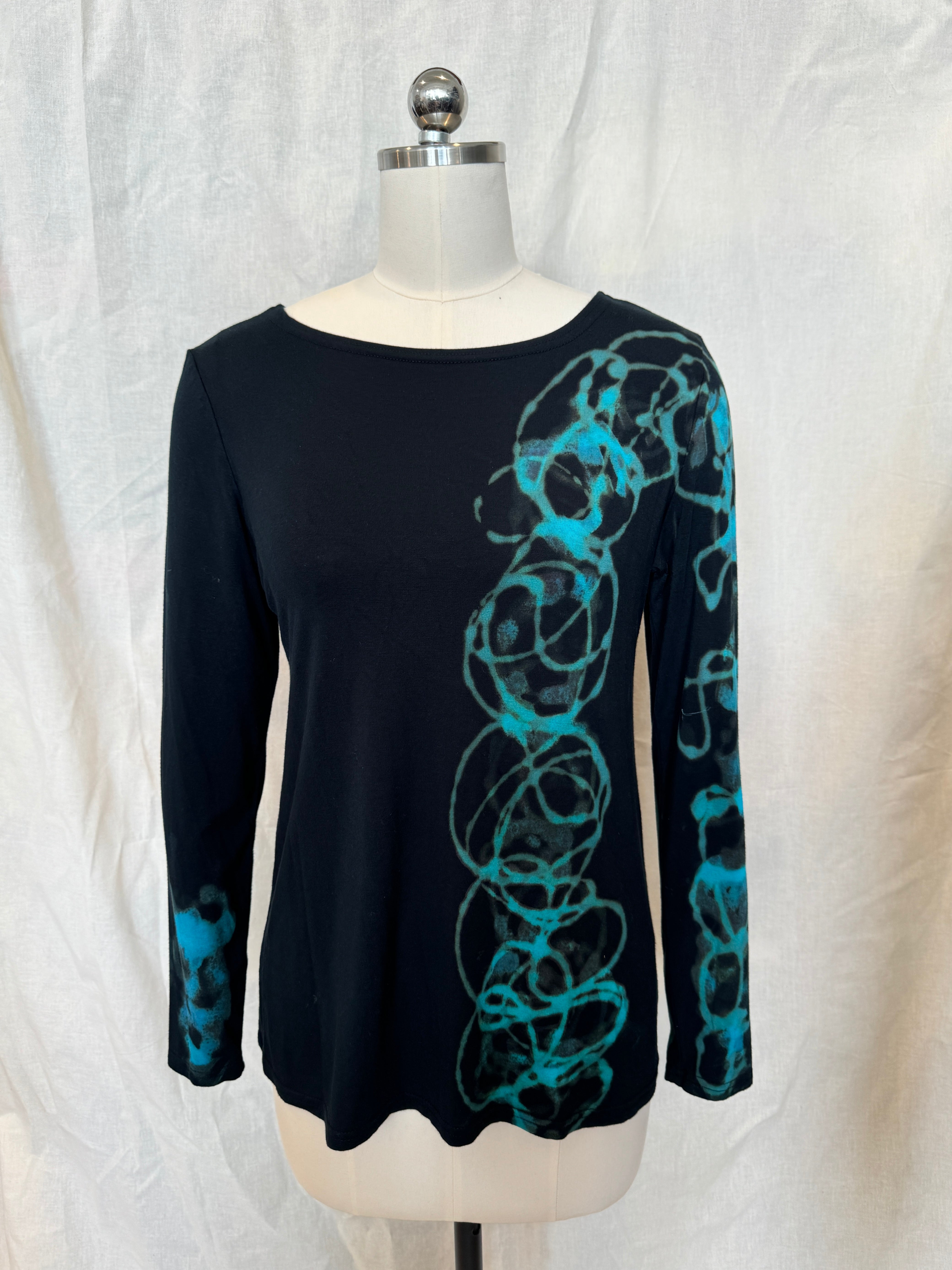 JESSIE LONG SLEEVE TOP in Turquoise Side Scribble