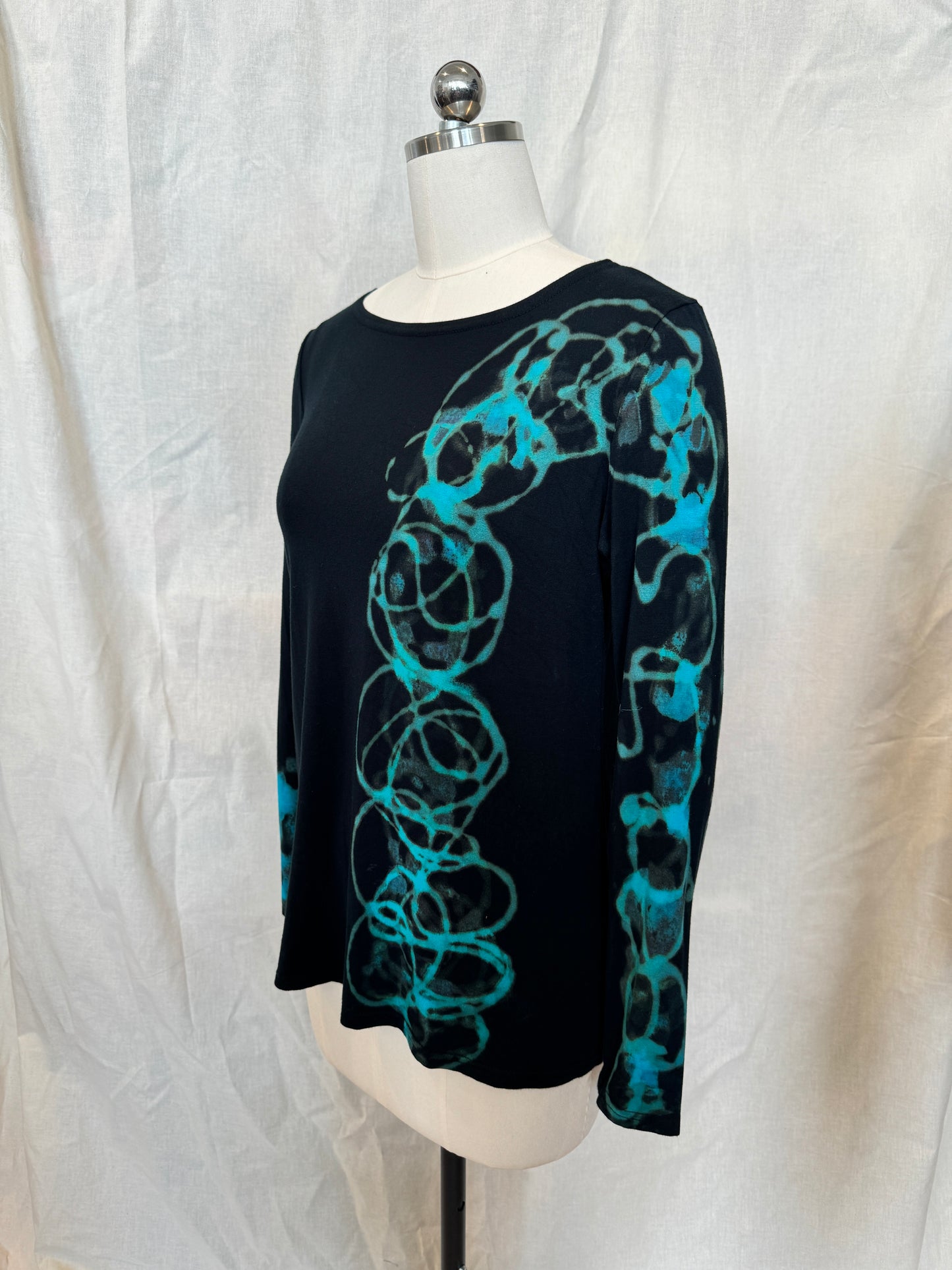 JESSIE LONG SLEEVE TOP in Turquoise Side Scribble