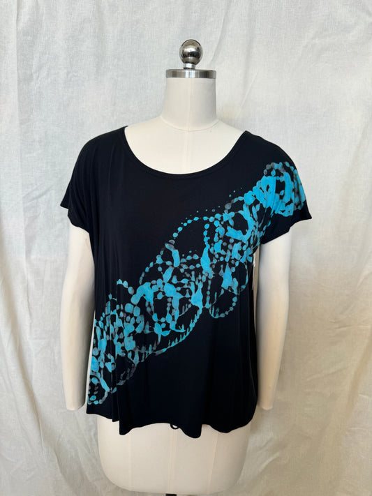 ELLIE TOP in Blue Diagnol Scribble