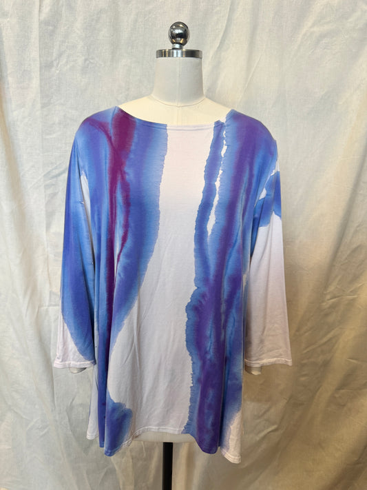 AUDREY 3/4 SLEEVE TUNIC in Purple Blue Watercolor