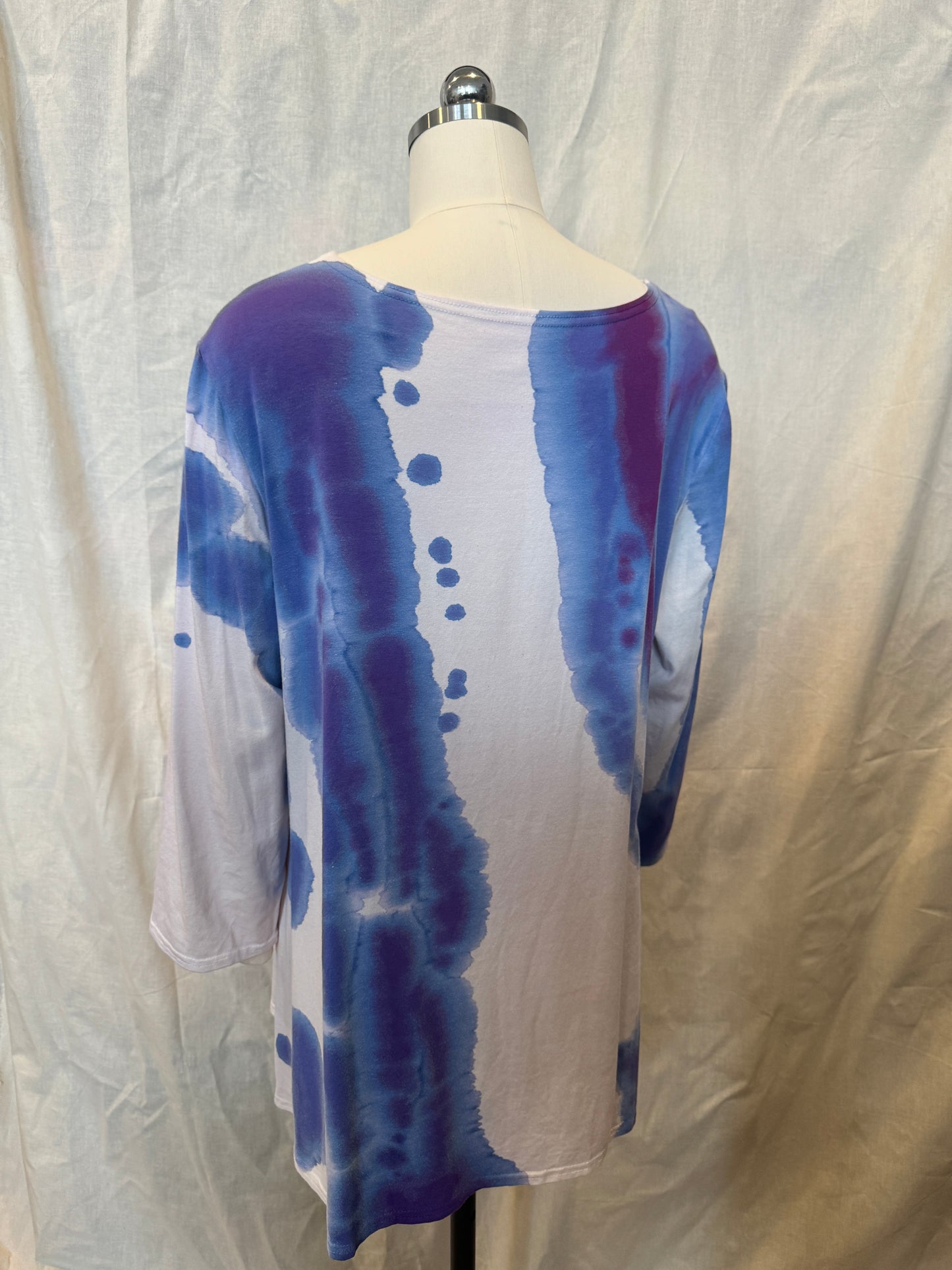 AUDREY 3/4 SLEEVE TUNIC in Purple Blue Watercolor