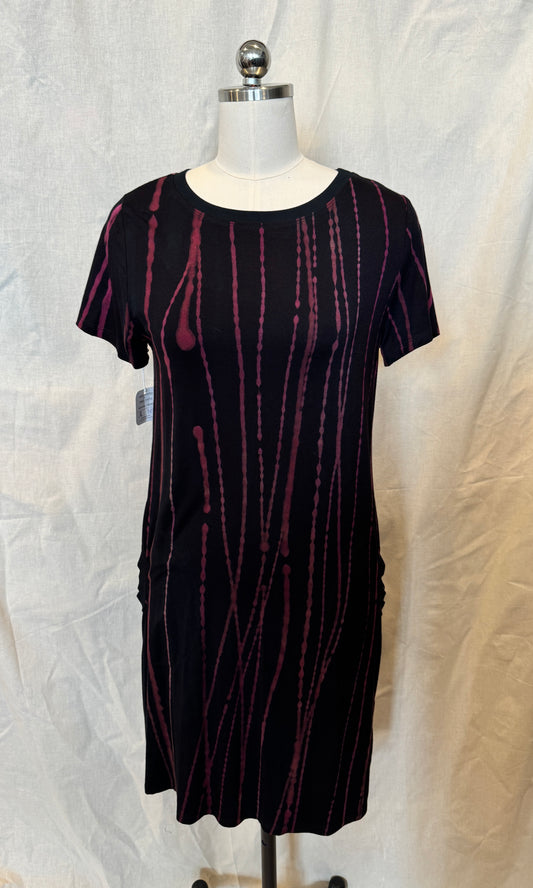 MANDY ELBOW SLEEVE DRESS in Maroon Magenta Lines SHORTER