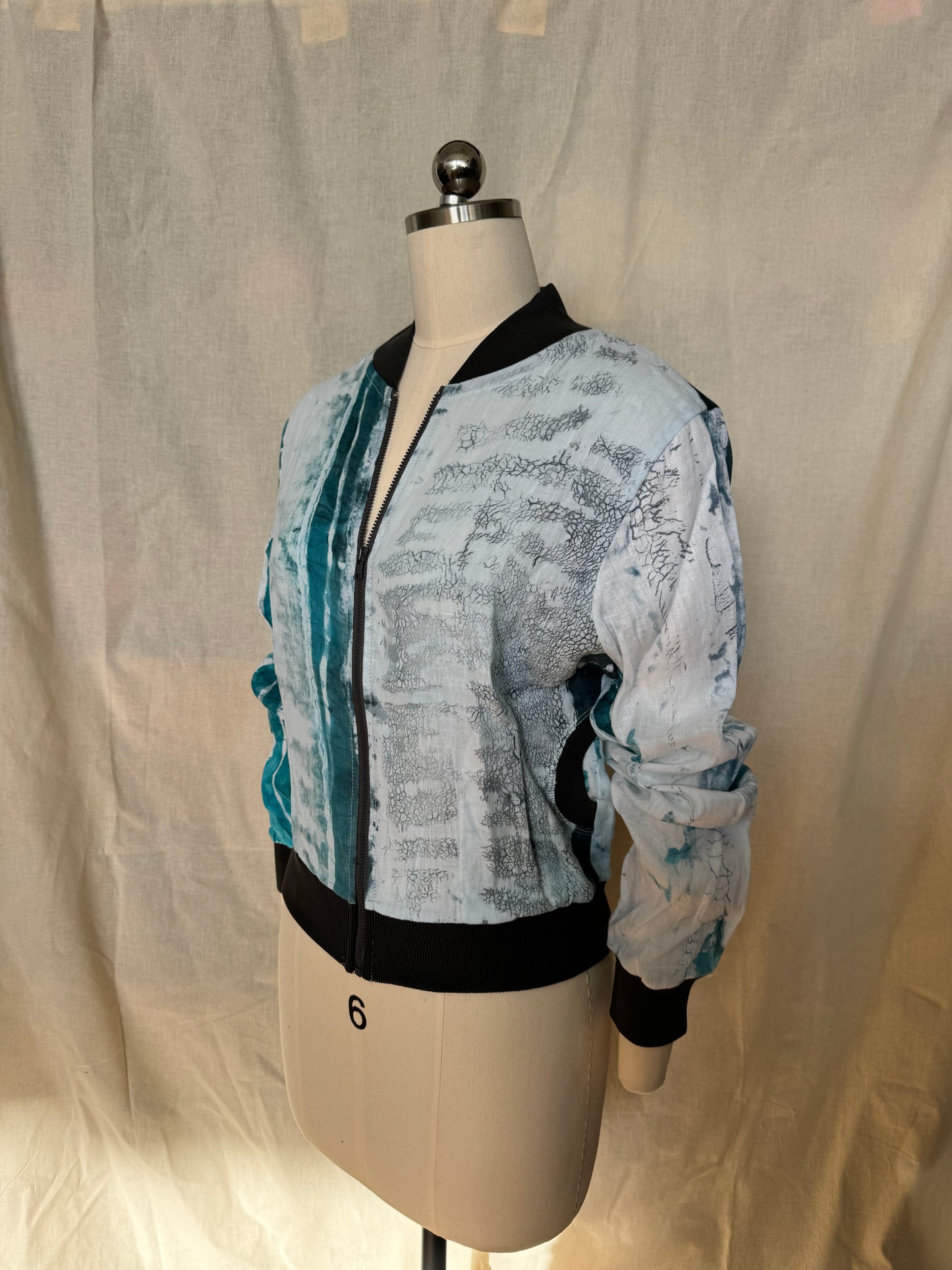 Cotton and Linen Crackling Snowflake Bomber Jacket