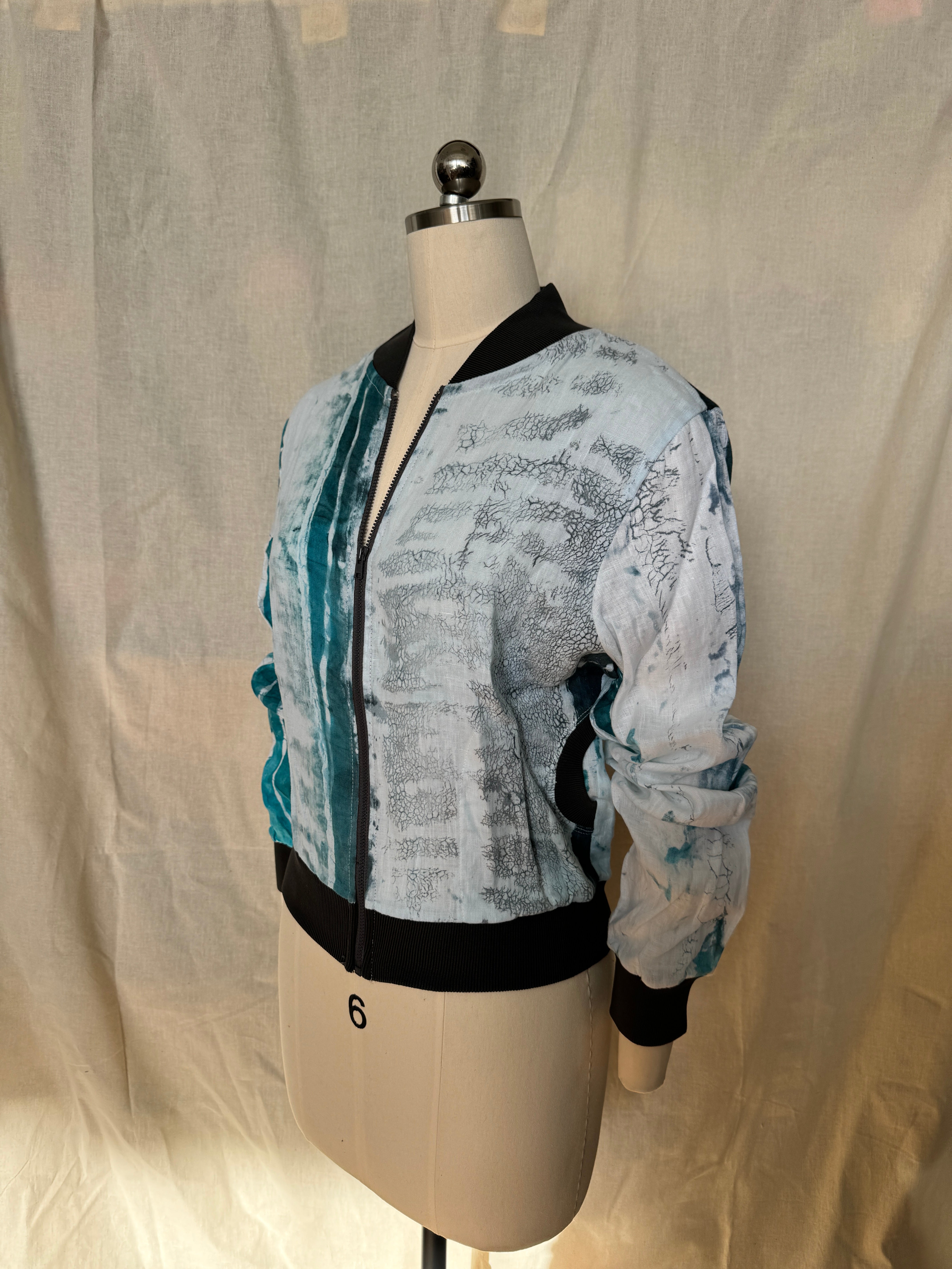 Cotton and Linen Crackling Snowflake Bomber Jacket