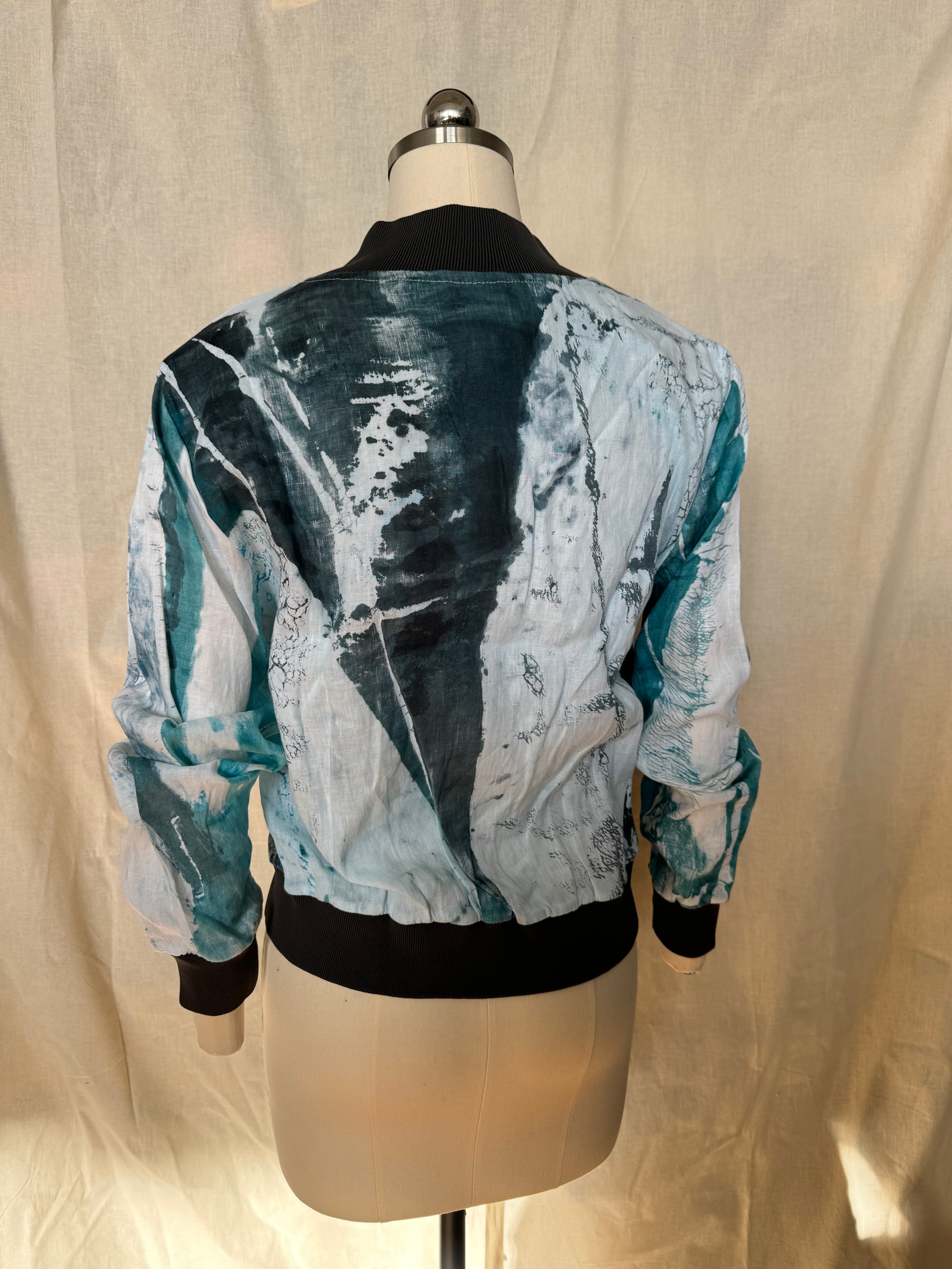 Cotton and Linen Crackling Snowflake Bomber Jacket