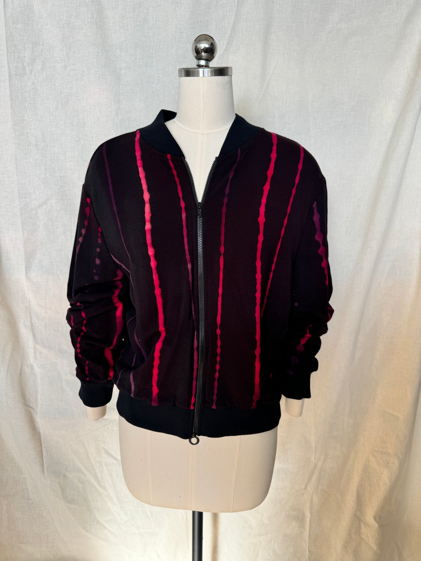 Bamboo Fleece with Red Pink Painted Lines