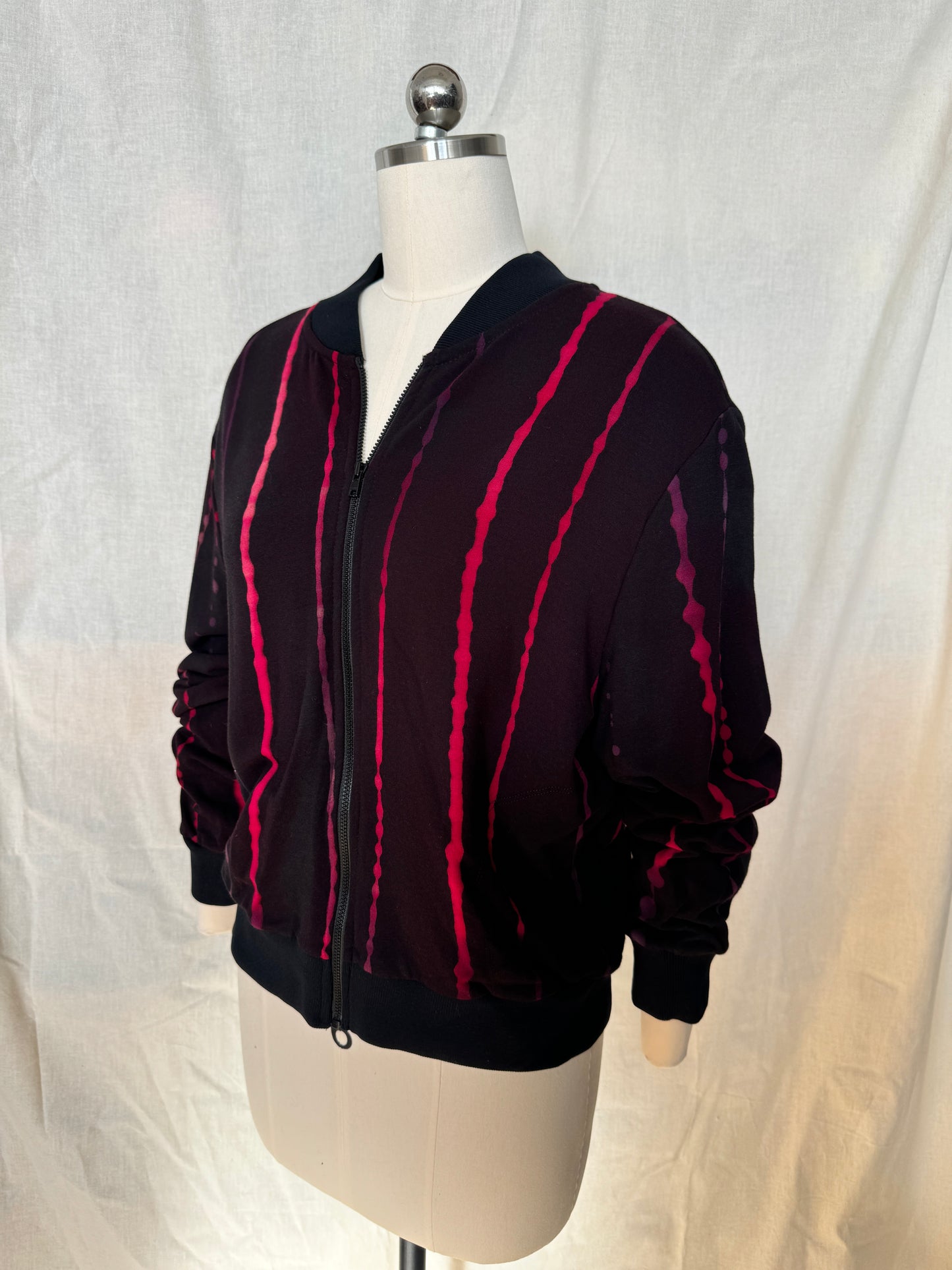 Bamboo Fleece with Red Pink Painted Lines