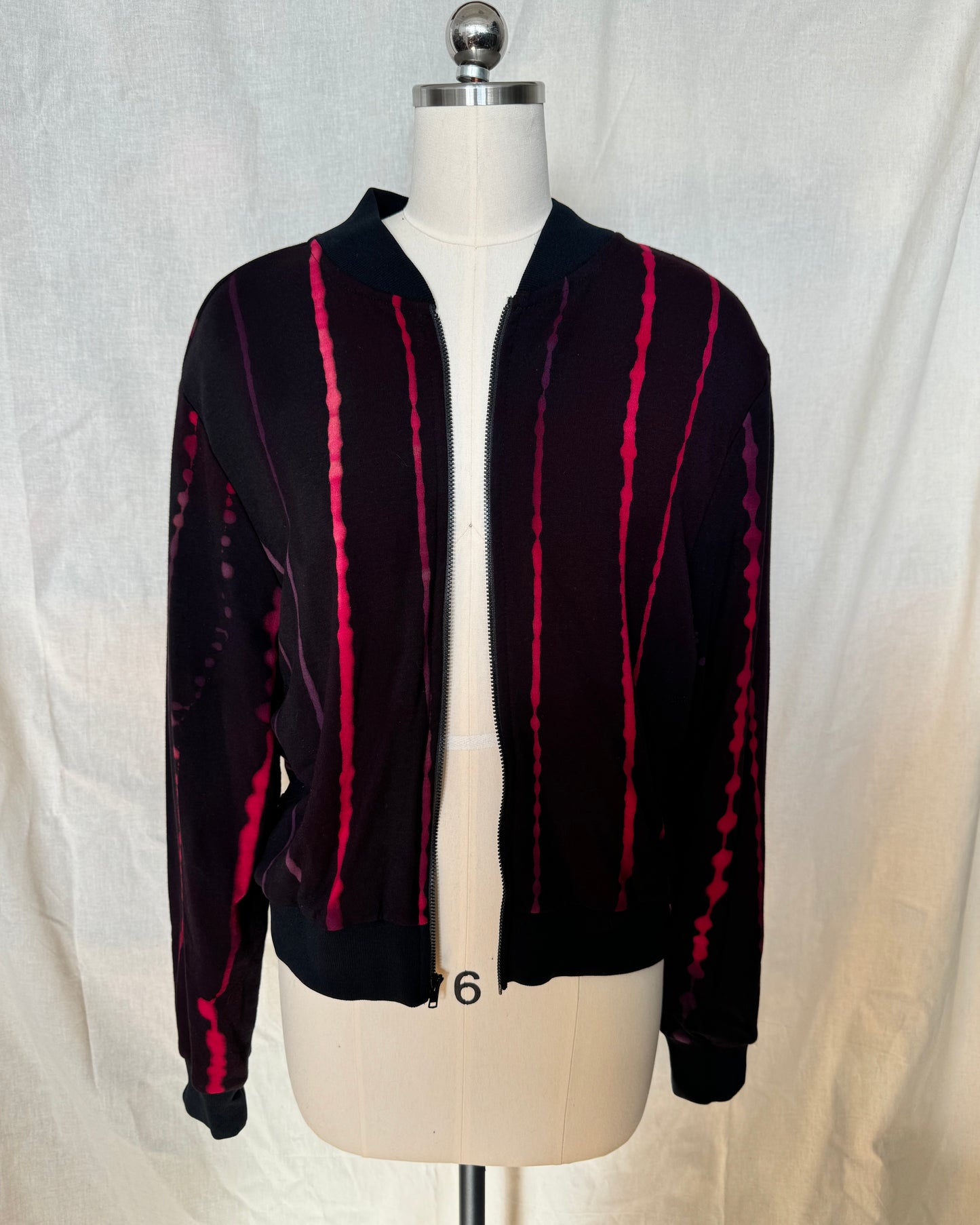 Bamboo Fleece with Red Pink Painted Lines