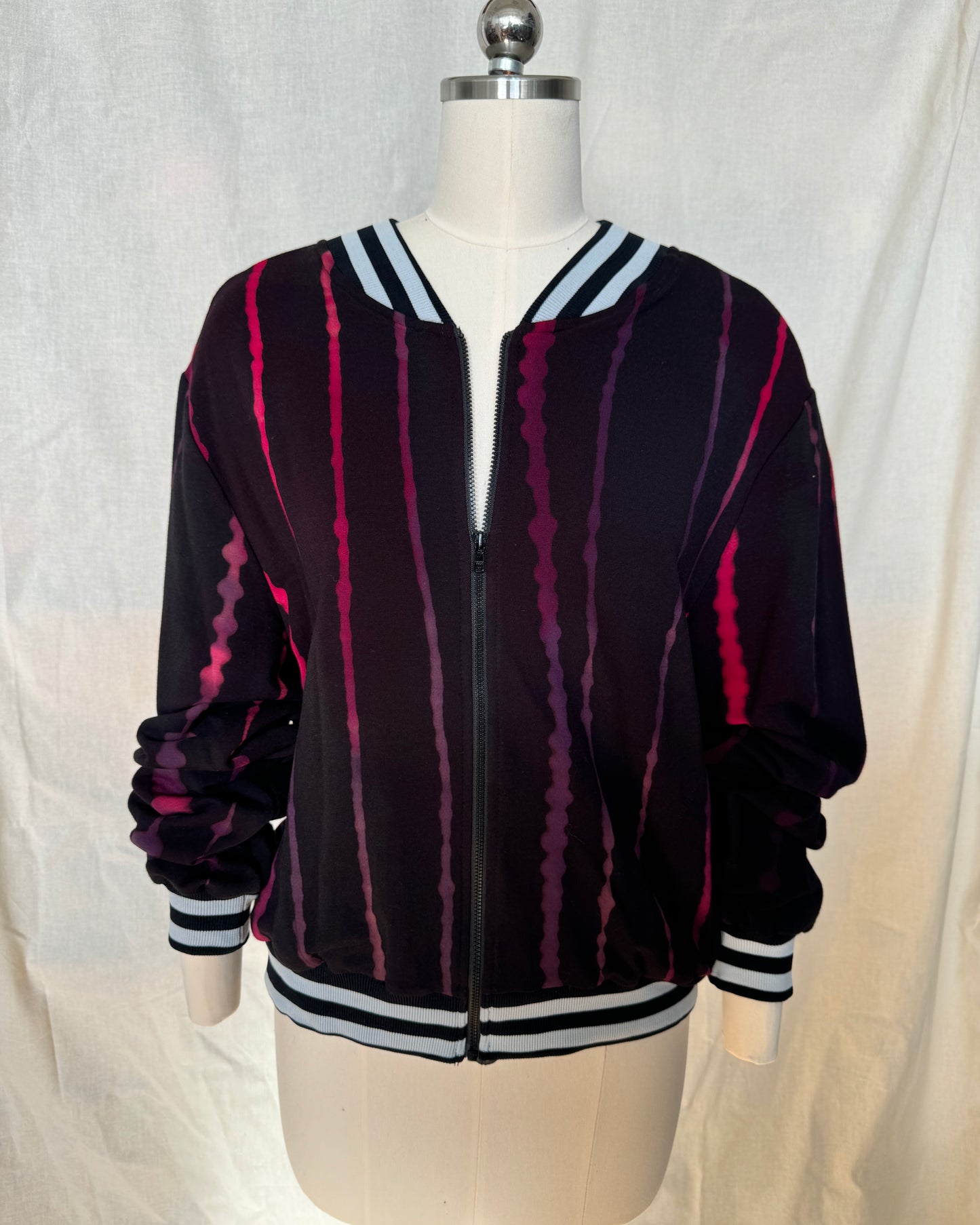 Bamboo Fleece with Red Pink Painted Lines