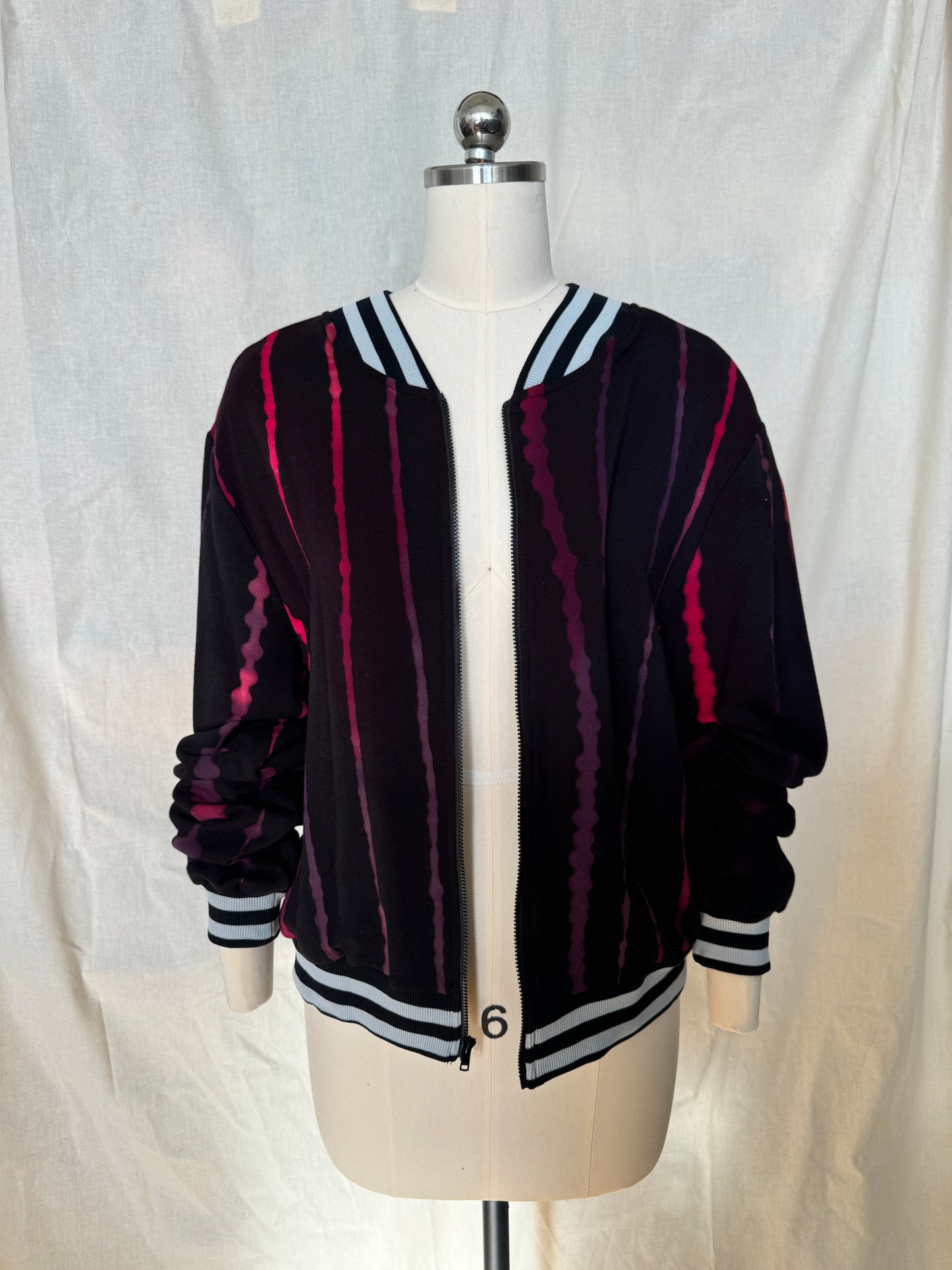 Bamboo Fleece with Red Pink Painted Lines