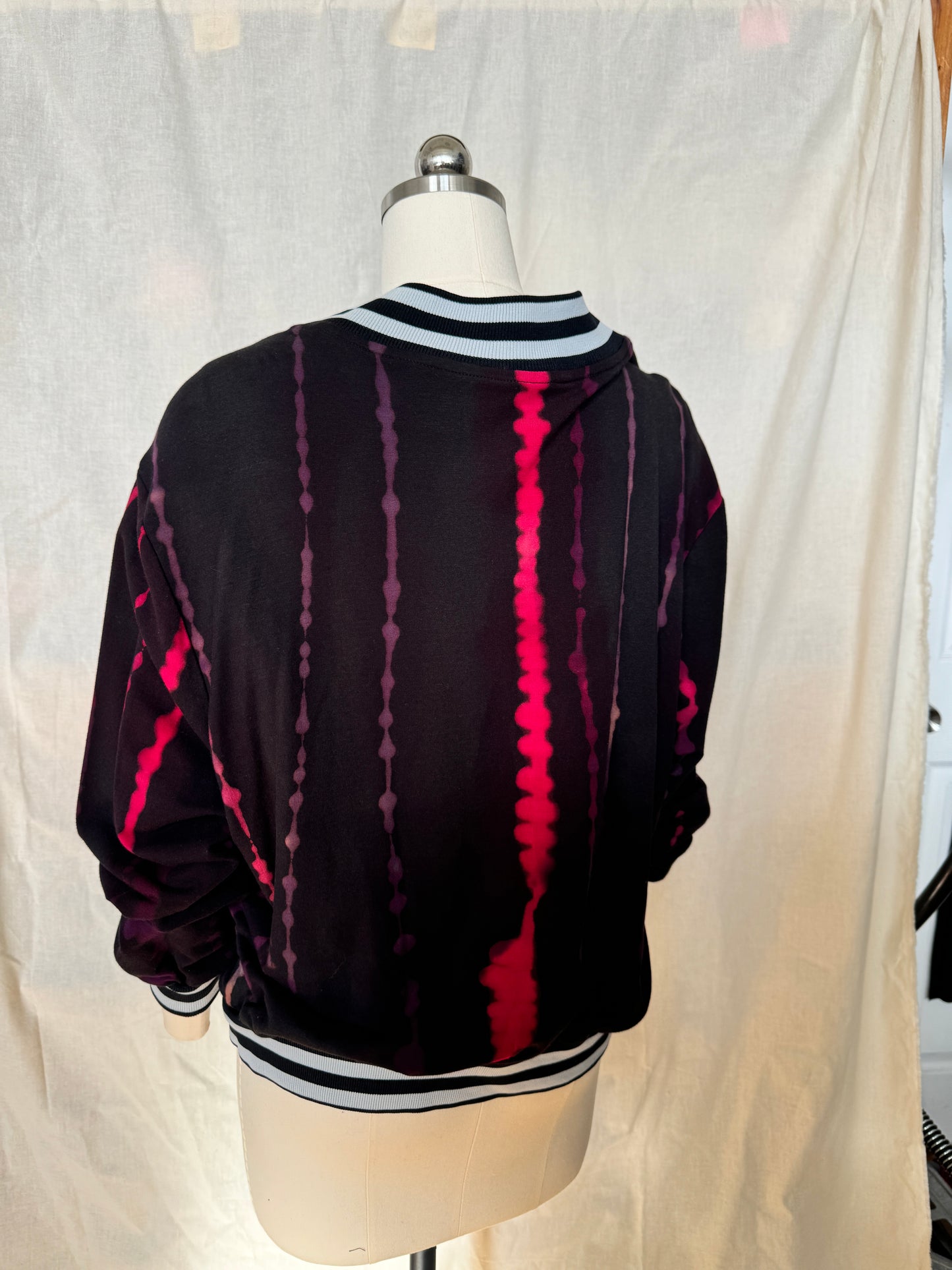 Bamboo Fleece with Red Pink Painted Lines