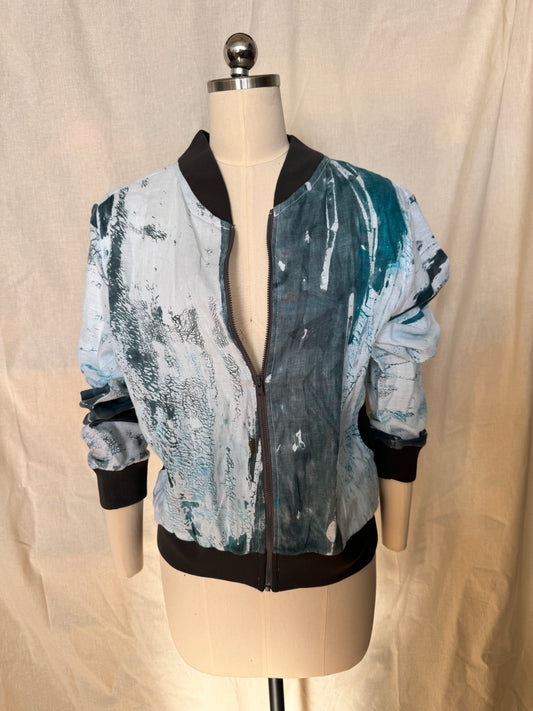 Cotton and Linen Crackling Snowflake Bomber Jacket