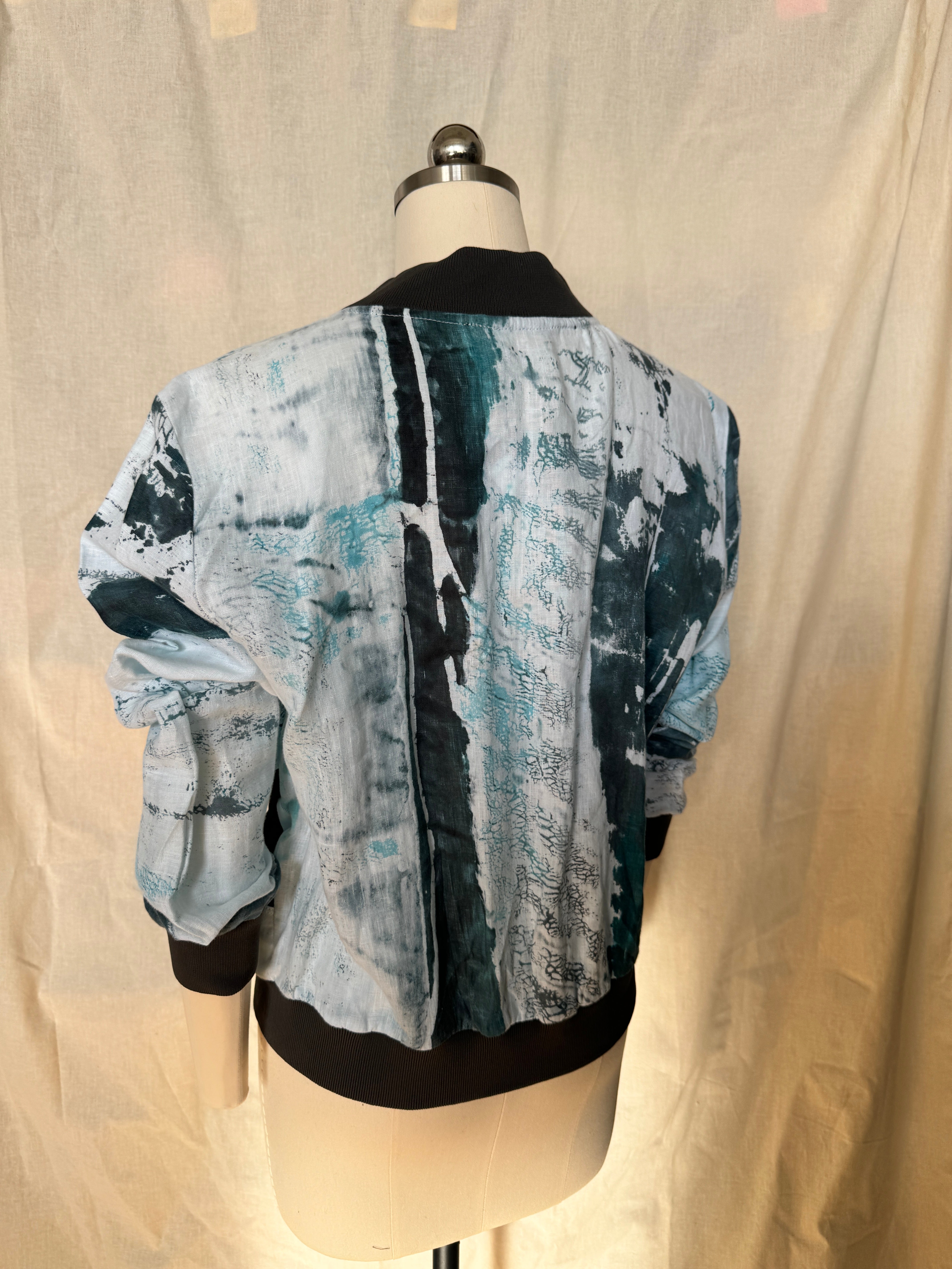 Cotton and Linen Crackling Snowflake Bomber Jacket