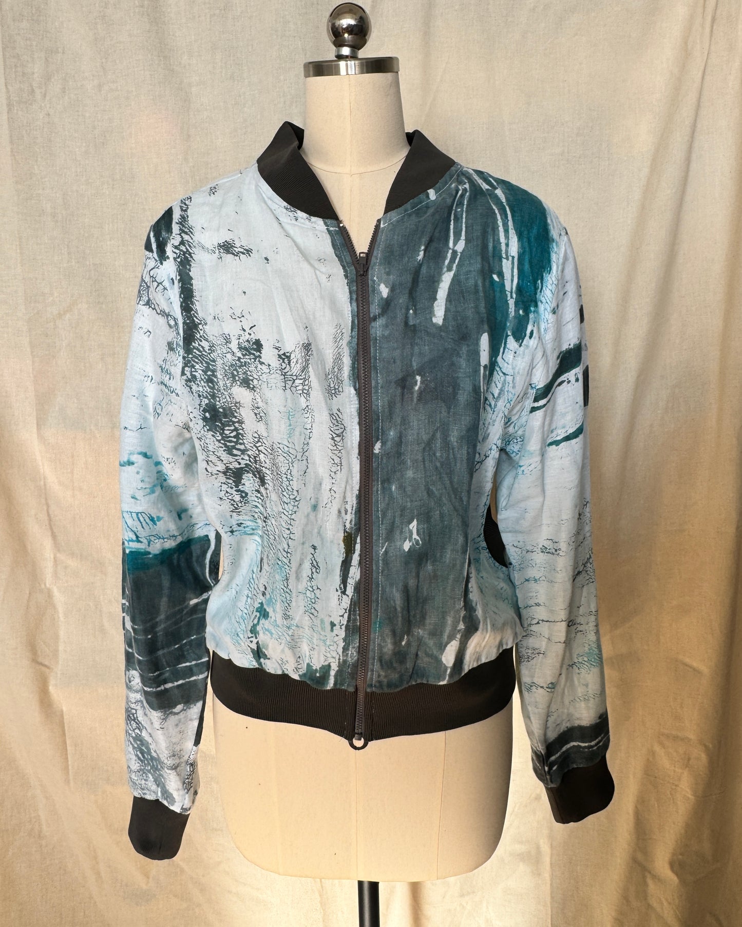 Cotton and Linen Crackling Snowflake Bomber Jacket