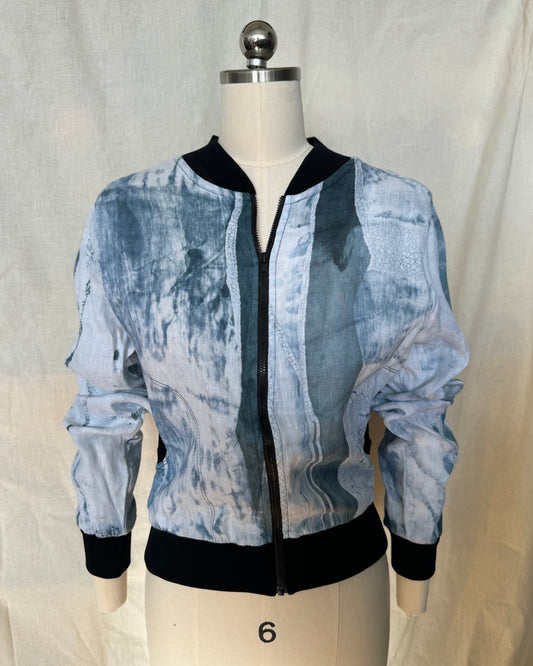 Cotton and Linen Crackling Snowflake Bomber Jacket