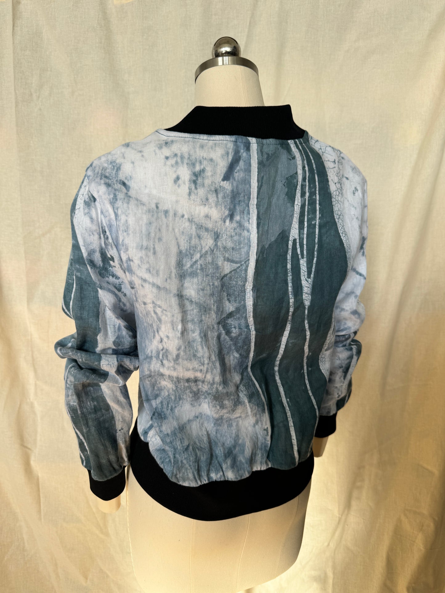 Cotton and Linen Crackling Snowflake Bomber Jacket