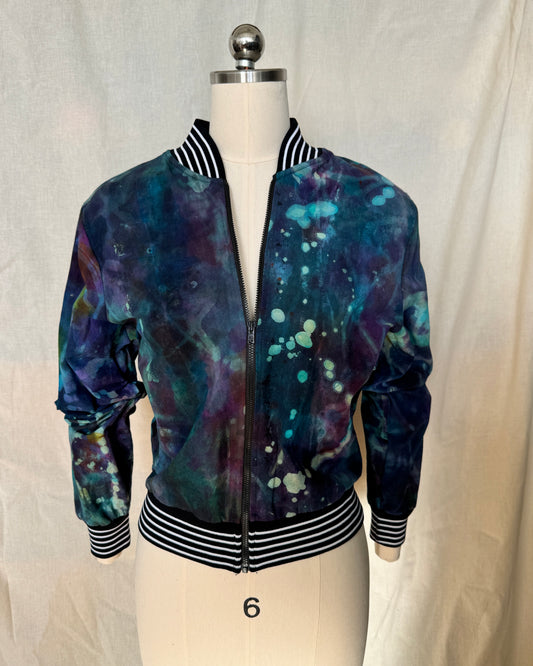 Cotton Dropcloth Painterly Blues Bomber Jacket