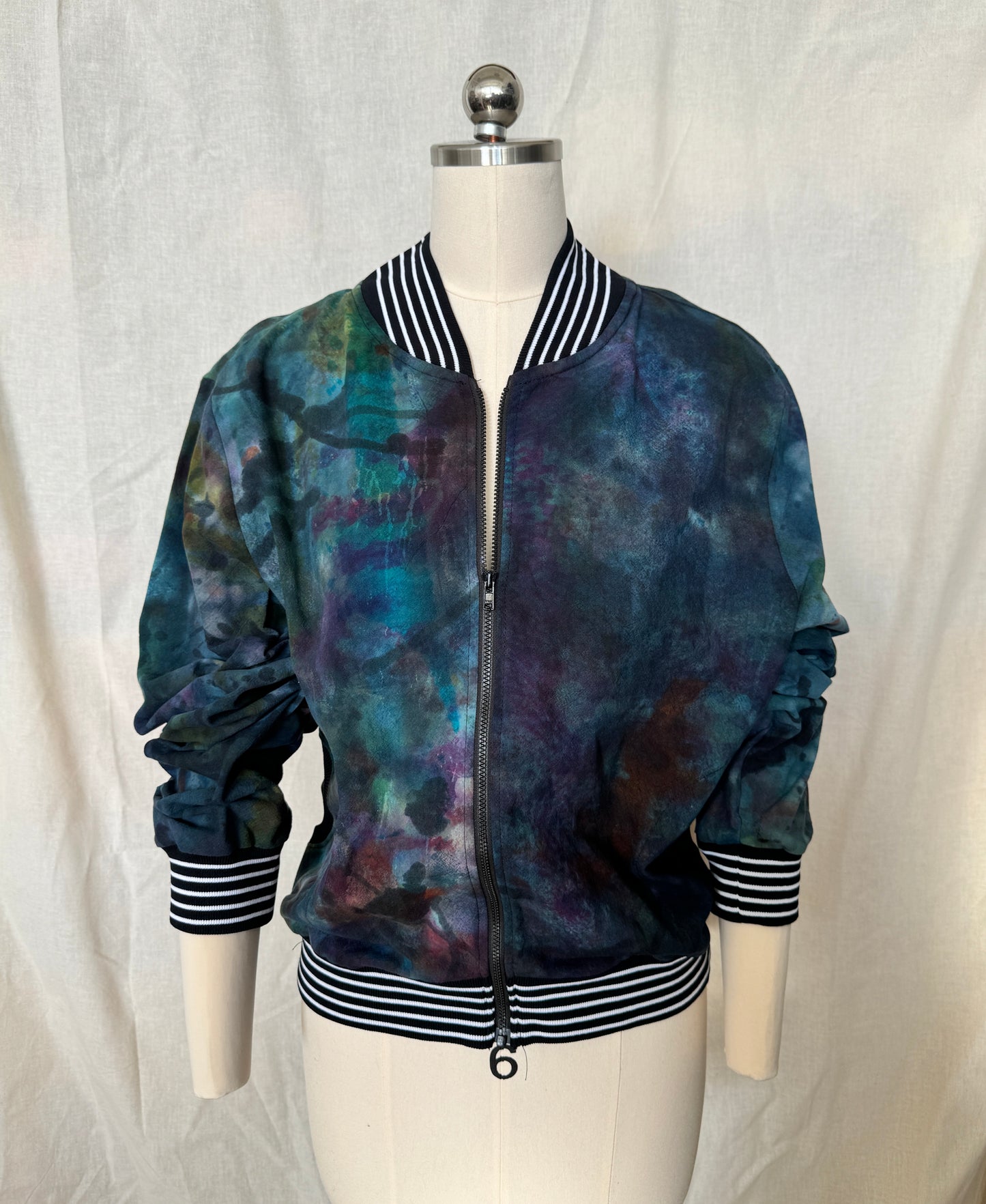 Cotton Dropcloth Painterly Blues Bomber Jacket