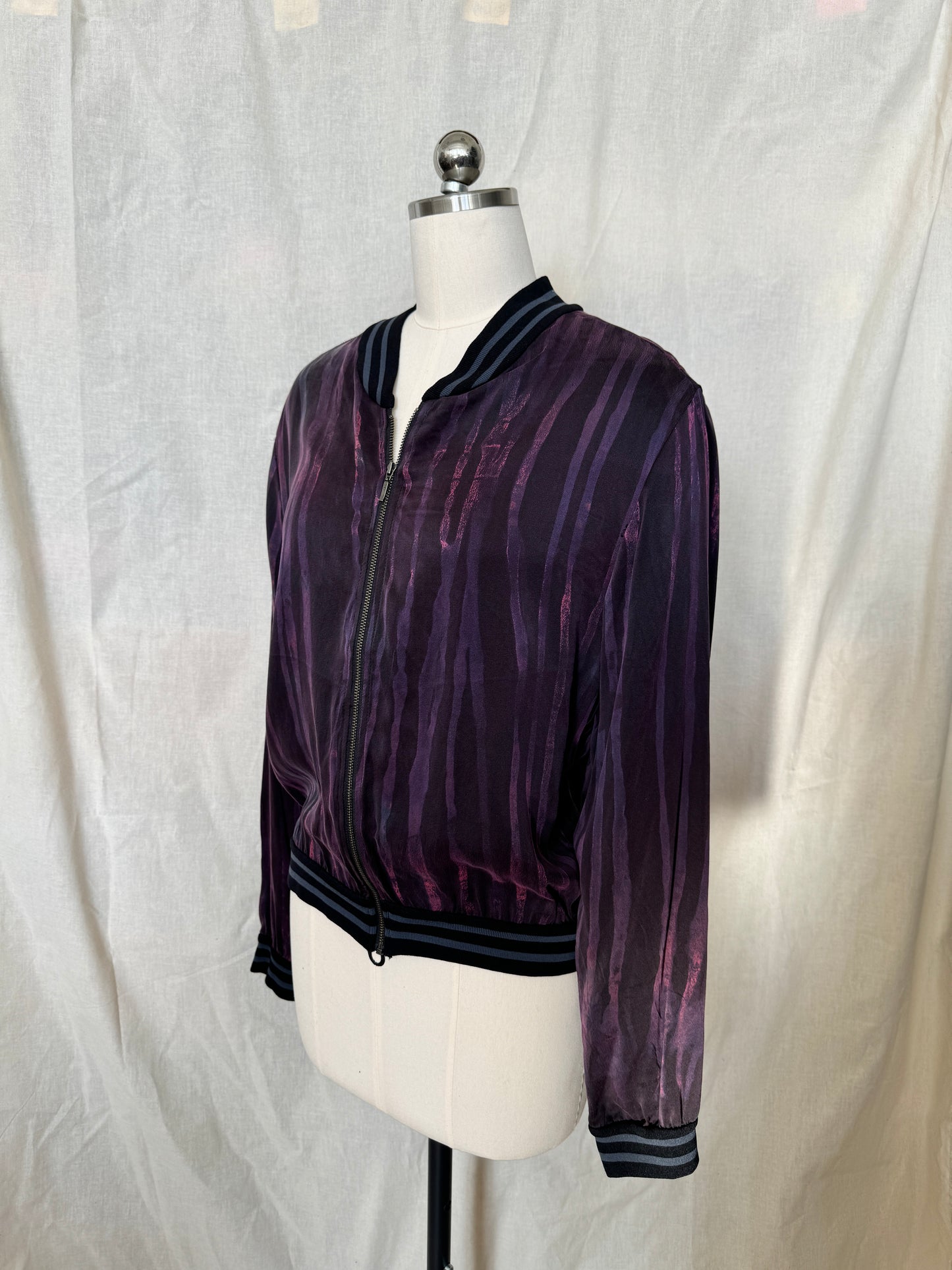 Silk Charmeuse Magenta Puple Lines