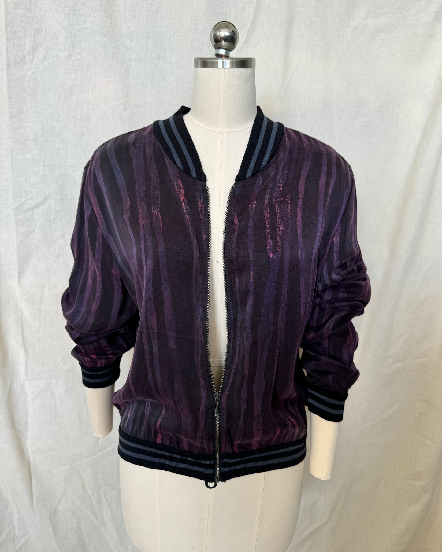 Silk Charmeuse Magenta Puple Lines