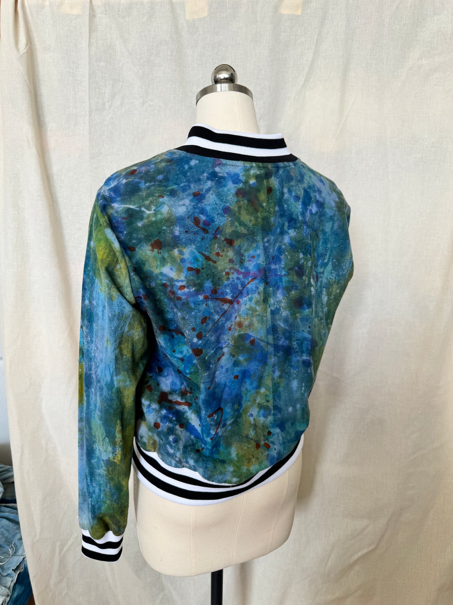 Cotton Dropcloth Painterly Blues Bomber Jacket