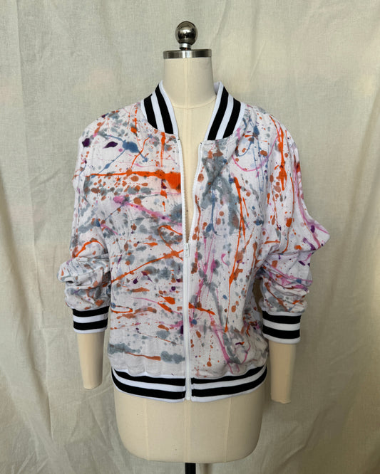 Cotton and Linen Splatter Bomber Jacket