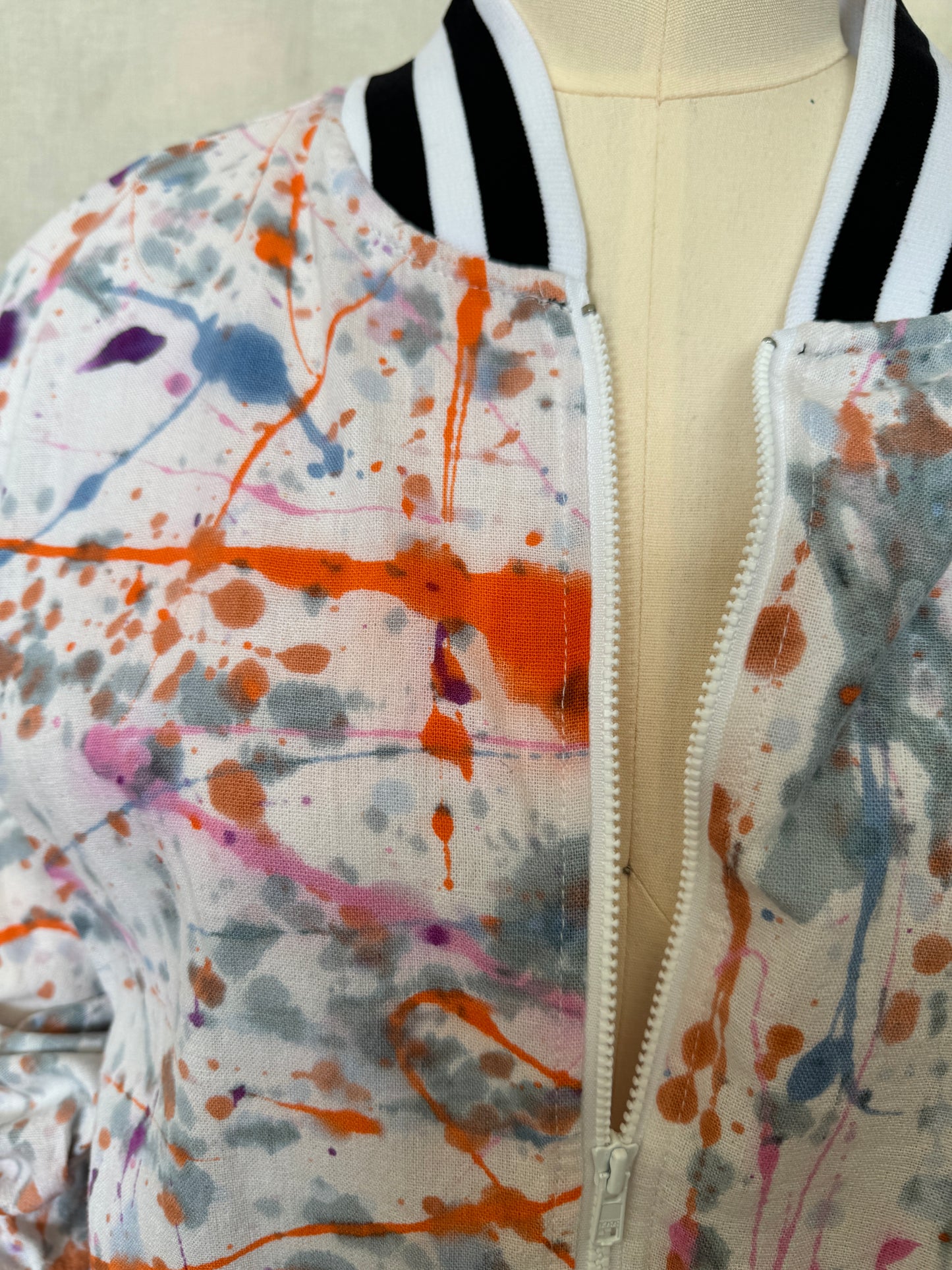 Cotton and Linen Splatter Bomber Jacket